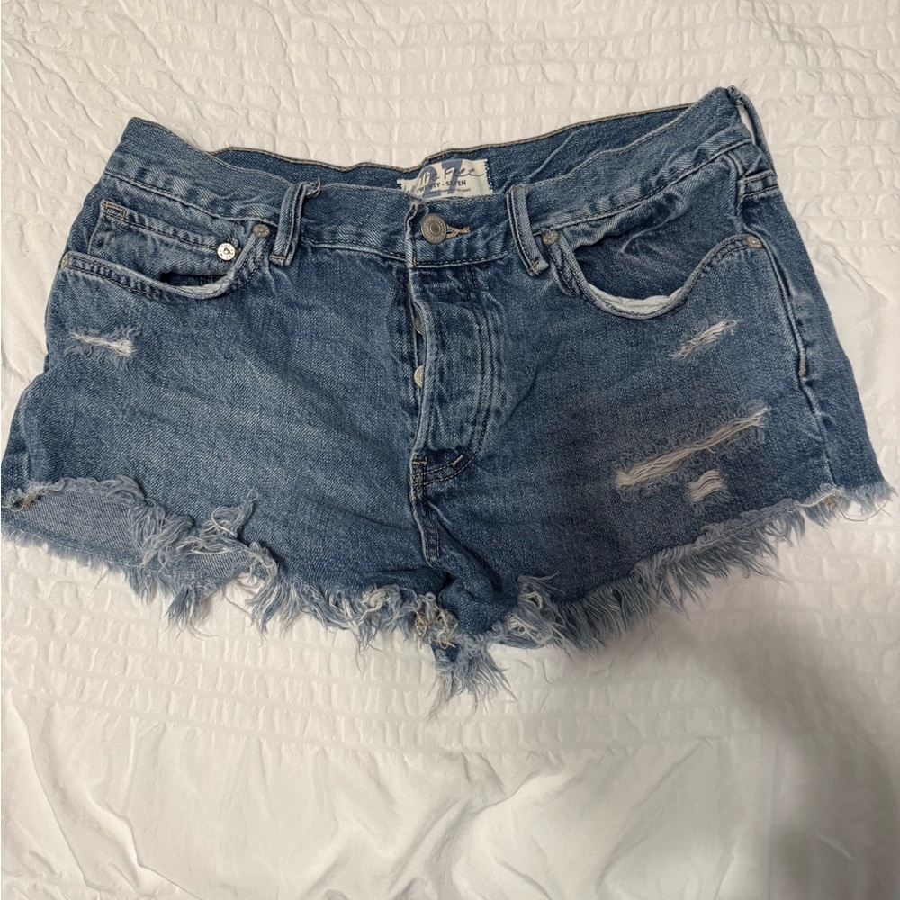 We The Free Frayed Hem Blue Jean Shorts